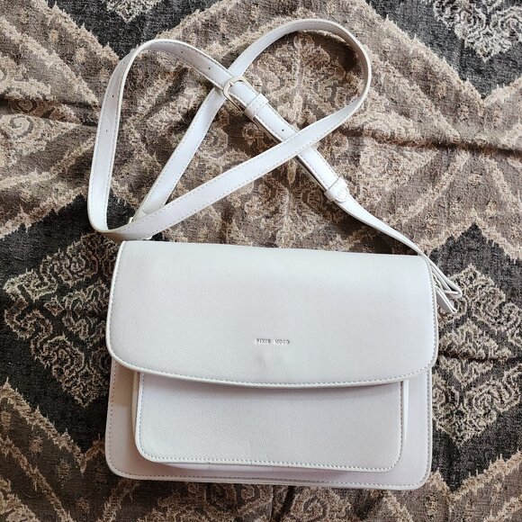Pixie Mood Pale Gray/Off White Leather Flap-Over Crossbody Bag - Picture 1 of 16